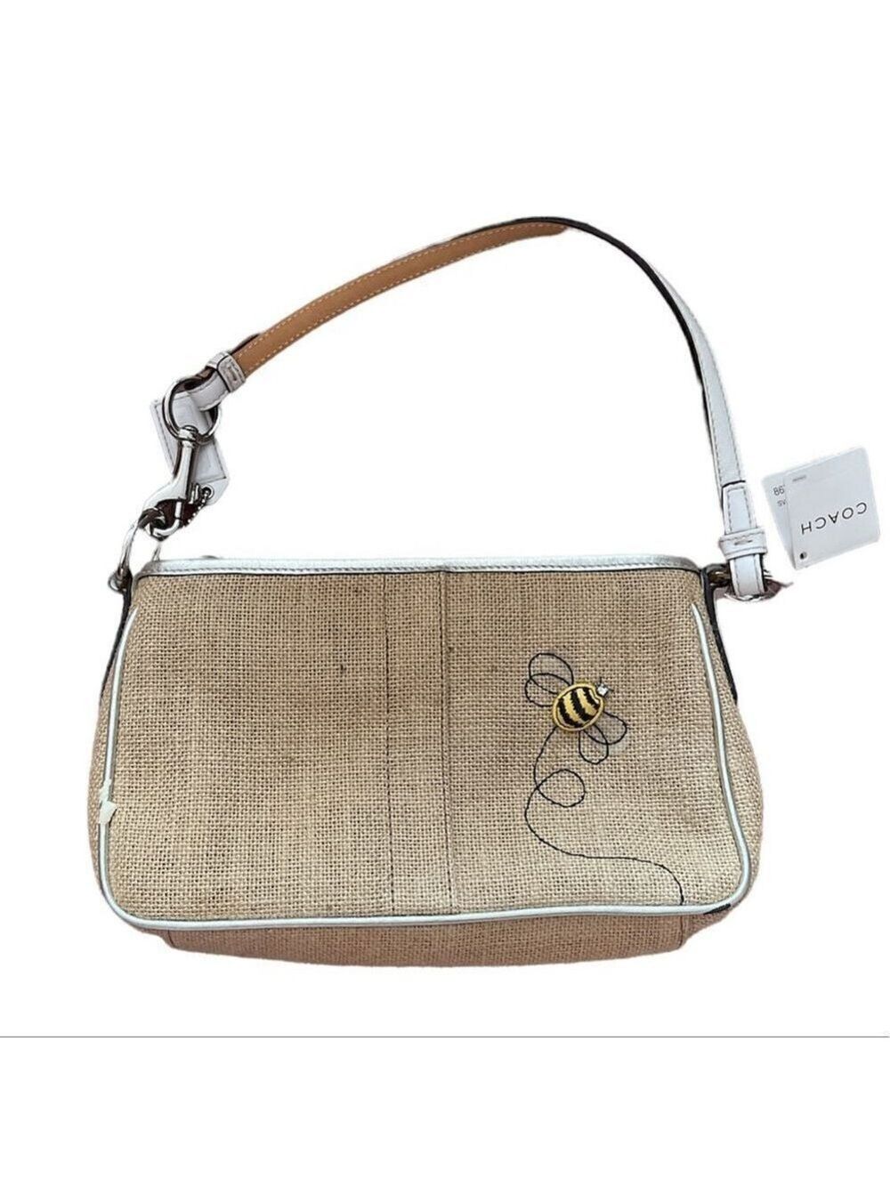 COACH | Cream Woven Flower & Bee Mini Shoulder Bag Purse - Picture 2 of 9